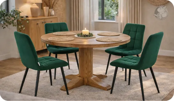 butelkowo zielone krzesła Harry w ciepłym, domowym wnętrzu